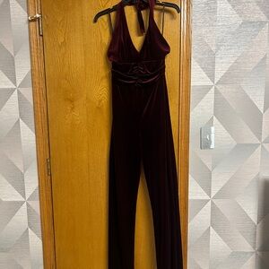 Elegant Burgundy Velvet Jumpsuit